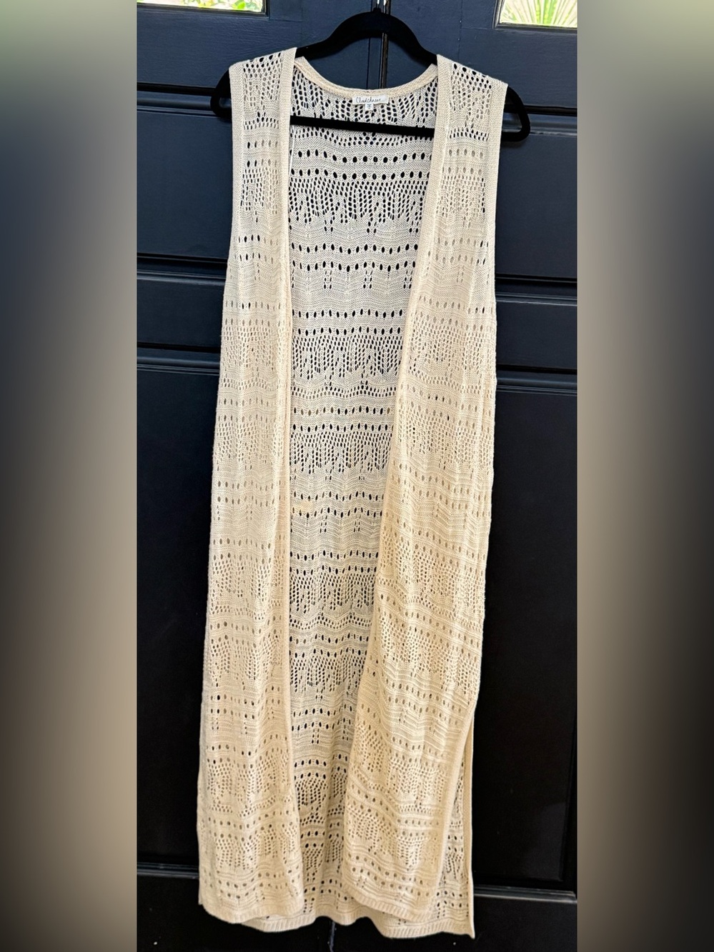 Cloud Chaser Crochet Knit Long Duster Vest XL Ivory Boho